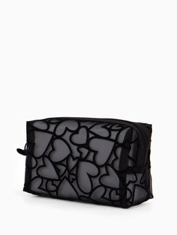 Косметичка квадратная Black beauty, с рисунком, на молнии, чёрная
