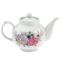Чайник заварочный фарфоровый "Розы 3D" 2 вариант 700мл, форма "Рубин" (Россия)