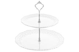 Блюдо-этажерка 2-х ярусная 28*28*25 см "Белый узор" с серебристым креплением