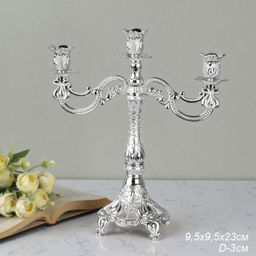 Подсвечник на 3 свечи 23 см / 302G /уп 24/ серебро
