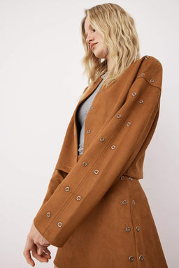 Camel Kus Gozu Aksesuarl? Dokuma Suet Ceket TWOAW26CE00039