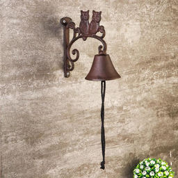 Колокол сувенирный металл Два филина на ветке 21х16х10 см