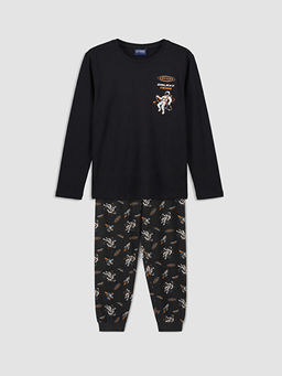 Bisiklet Yaka Bask?l? Erkek ?ocuk Pijama Tak?m