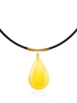 Изящное колье с кулоном-капелькой из натурального янтаря медового цвета Эльза