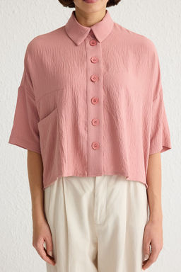 Ac?k Pembe Oversize/Genis Kal?p Fakir Kol Dokuma Gomlek TWOSS20GO0381