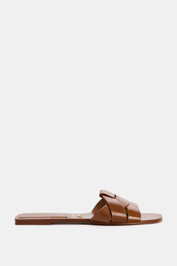 FLAT CRISS-CROSS LEATHER SLIDER SANDALS - Zara фото 15