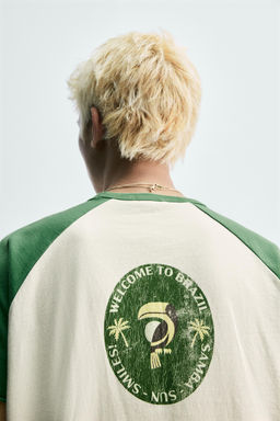 CAMISETA COLOR BLOCK ESTAMPADO BRASIL / Verde / Crudo