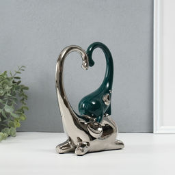 Фигурка керамика Слон со слонёнком. Сердце, т. зелёный с серебром, 7.3?17.5?22 см