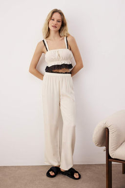 Ekru Duz Shally Dokuma Pijama Tak?m? THMAW26PT00198