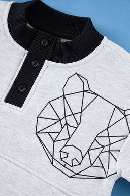 Gri Erkek Cocuk Renk Bloklu Orme Sweatshirt TKDAW25SW00132 - Trendyolmilla фото 3