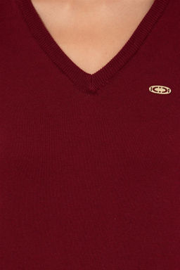 Женский бордово-красный базовый свитер с v-образным вырезом Неожиданная скидка в корзине - U.s. polo assn фото 6