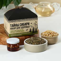 Набор Тайны Сибири: кедровый орех 30 г., варенье с кедровым орехом 30 г., чай травяной 20 г.