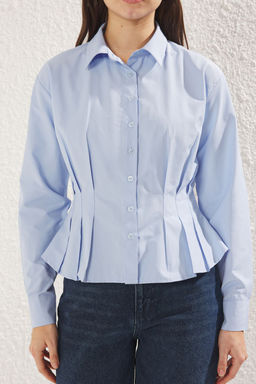 TRENDYOLMILLA Ekru Fitted Bele Oturan Pamuklu Dokuma Gomlek TWOAW24GO00186  фото 4