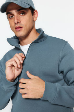 Mavi Regular/Normal Kesim Dik Yaka Fermuarl? Pamuklu Basic Ici Polarl? Sweatshirt TMNAW24SW00041