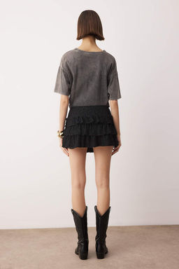Siyah Duz Ekstra K?sa / Super Mini Orme Dantel Party Etek TPRAW26ET00015