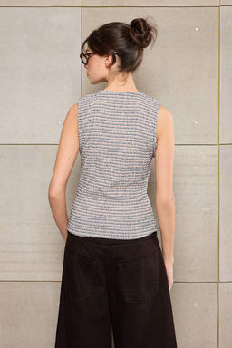 Cok Renkli Cizgili Fitted/Vucuda Oturan Dugmeli Kolsuz Dokulu Orme Bluz TWOSS26BZ00260 - Trendyolmilla фото 6