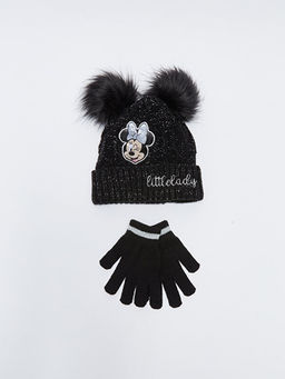 Minnie Mouse Lisansl? ?ift Ponponlu K?z ?ocuk Bere ve Eldiven