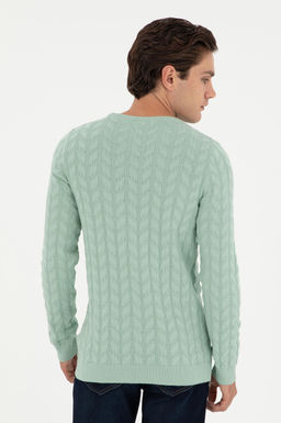 Erkek Slim Fit Bisiklet Yaka Su Ye_ili Basic Kazak