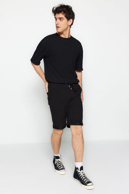 Siyah Regular/Normal Kesim Orta Boy Lastik Belli Bagc?kl? Duble Paca Sort TMNSS21SR0046