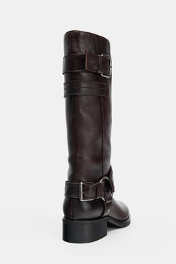 LEATHER FLAT EMBROIDERED BOOTS - Zara фото 5