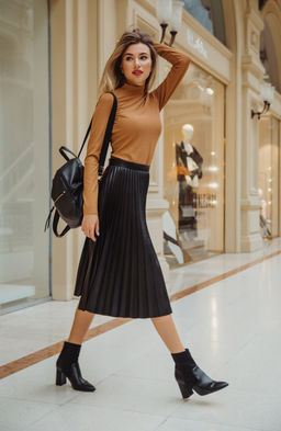 Юбка гофре из эко-кожи черный