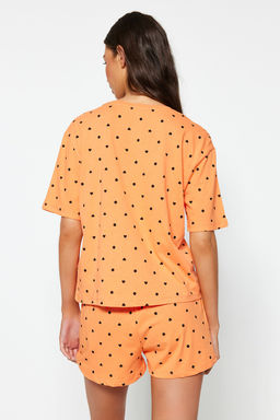 Trendyolmilla Beyaz %100 Pamuklu Puantiyeli ve Kalpli Sortlu Orme Pijama Tak?m? THMSS21PT1485  фото 6