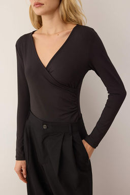 Siyah Soft Touch Kruvaze Drapeli Alttan C?tc?tl? Esnek Orme Body TWOAW26BD00015