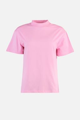 Pembe-Beyaz 2li Paket %100 Pamuk Basic Dik Yaka Orme T-Shirt TWOSS20TS1500