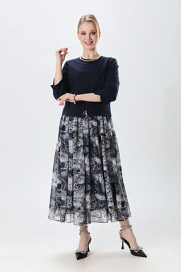 Платье NIKVA н1007-2 индиго и серая абстракция  фото 11