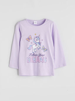 Bisiklet Yaka Bask?l? K?z ?ocuk Pijama ?st?