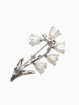 Брошь "Цветы Ландышей", цвет бело-зелёный в серебре