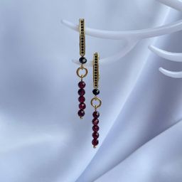 Серьги длинные из Граната и черной Шпинели