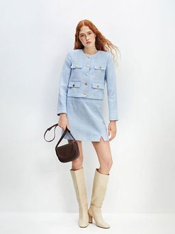 Bisiklet Yaka Ekose Kad?n T?vit Ceket