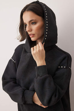 Antrasit Oversize Troklu ve Y?kamal? Kal?n Ici Polarl? Orme Sweatshirt TWOAW26SW00239 - Trendyolmilla фото 2