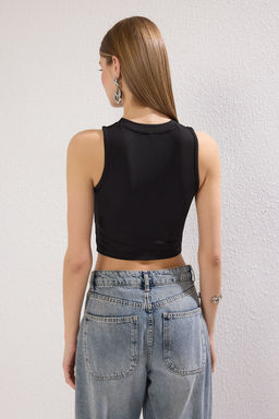 Trendyolmilla Siyah Animal Bask?l? Halter Yaka Fitted/Vucuda Oturan Crop Esnek Orme Bluz TWOSS22BZ0879  фото 8