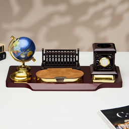 Набор настольный, органайзер 6 в 1, с визитницей и часами, вишня