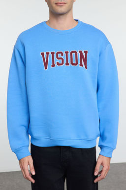 Mavi Unisex Oversize/Genis Kesim Nak?sl? Ici Polarl? Sweatshirt TMNAW25SW00015 - Trendyolmilla фото 3
