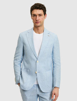 A__k Mavi Slim Fit %100 Keten Mikro Desen Mono Yaka Ceket