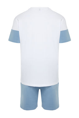 TRENDYOL MAN Mavi Regular Fit Slogan Bask?l? Orme Sortlu Pijama Tak?m? TMNSS24PT00002 - Trendyolmilla фото 9