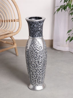 Ваза напольная «Нико», 60×15 см, керамика, серебристо-чёрная