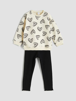 Kalp Bask?l? K?z Bebek Sweatshirt ve Tayt