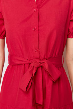 Fusya Genis Kesim Gomlek Yaka Maxi Dokuma Elbise TWOSS24EL00861