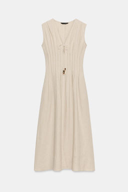 VESTIDO MIDI JARETAS CON LINO / Beige claro - Zara фото 6