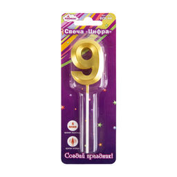 "BOOMZEE" Свеча для торта "Цифра" BCD-44 7.5 г 12 х 1 шт. 9_золото