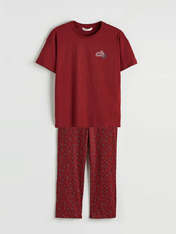 Bisiklet Yaka Bask?l? Kad?n Pijama Tak?m