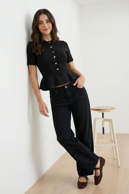 Siyah Peplum/Belden Oturmal? Dugme Detayl? Bluz TWOSS26BZ00158