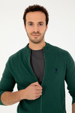 Мужской темно-зеленый базовый трикотажный кардиган - U.s. polo assn фото 2