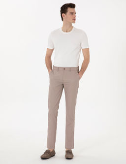 Koyu Bej Slim Fit Beli Lastikli Kanvas Pantolon