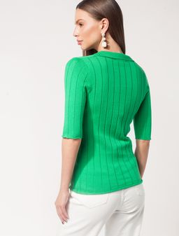 VILATTE / Поло тонкой вязки в широкий рубчик из хлопка с вискозой  фото 3