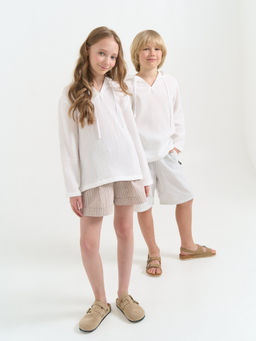 Рубашка муслиновая с капюшоном Молоко 7+ - Bungly фото 9